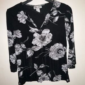 Elegant Black and White Floral Blouse